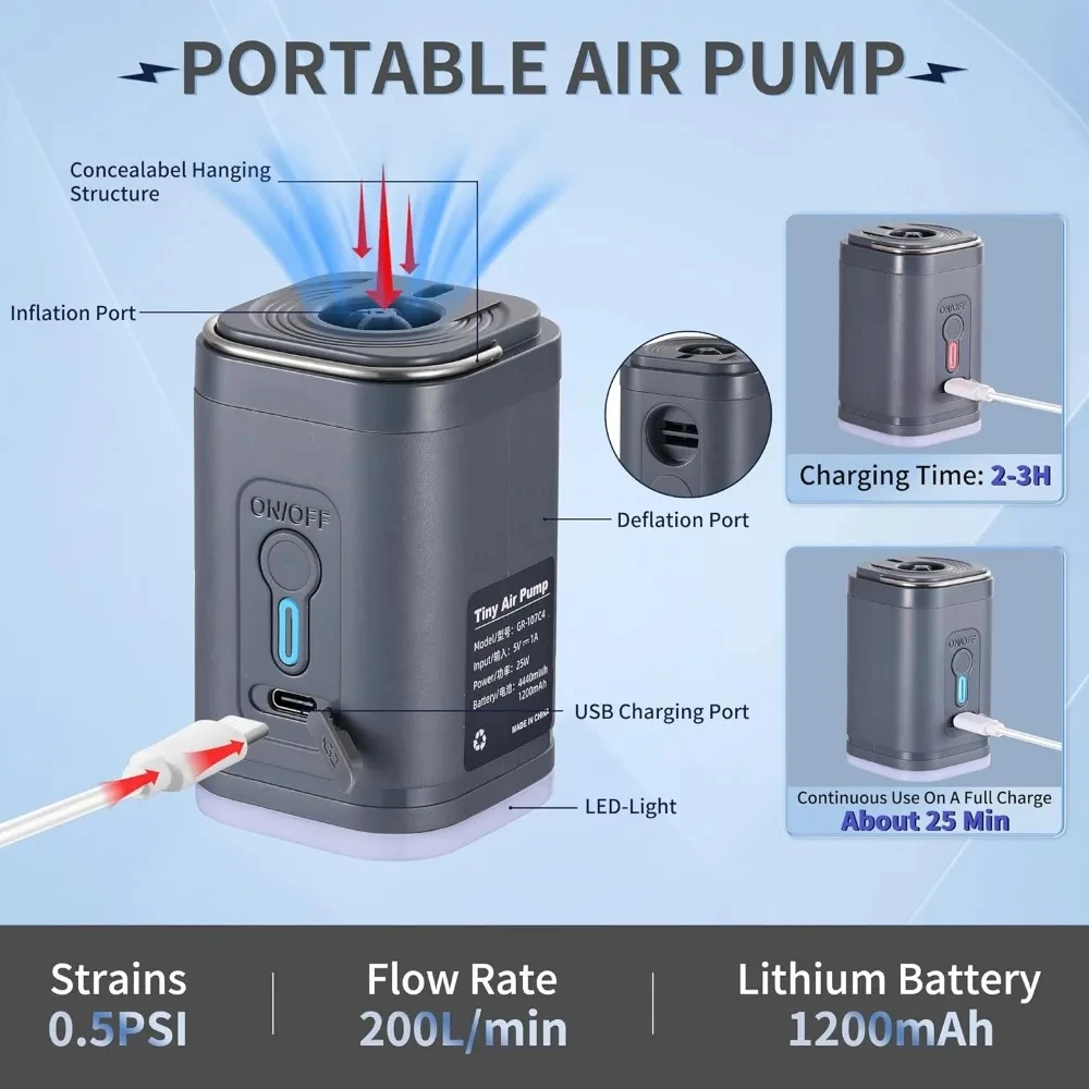 Pool Lounger Inflatable - Mini Portable Air Pump with 1300mAh