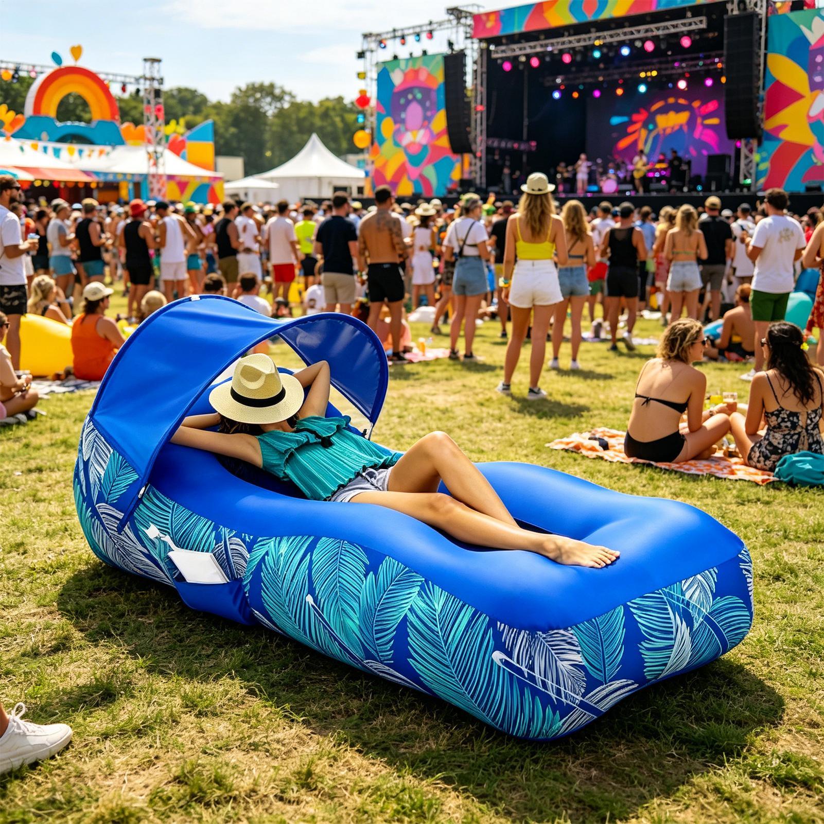Pool Lounger Inflatable - Inflatable Lounger with Sunshade Portable Beach