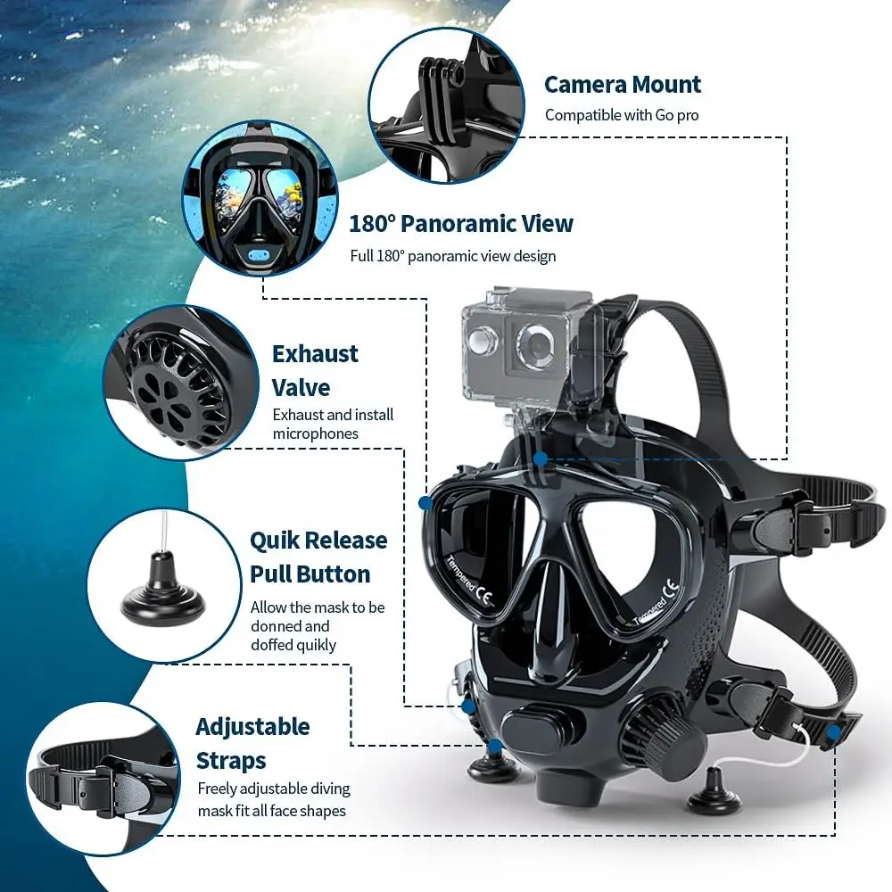 Snorkel Mask Full Face - TRIMIX Full Face Diving Mask with