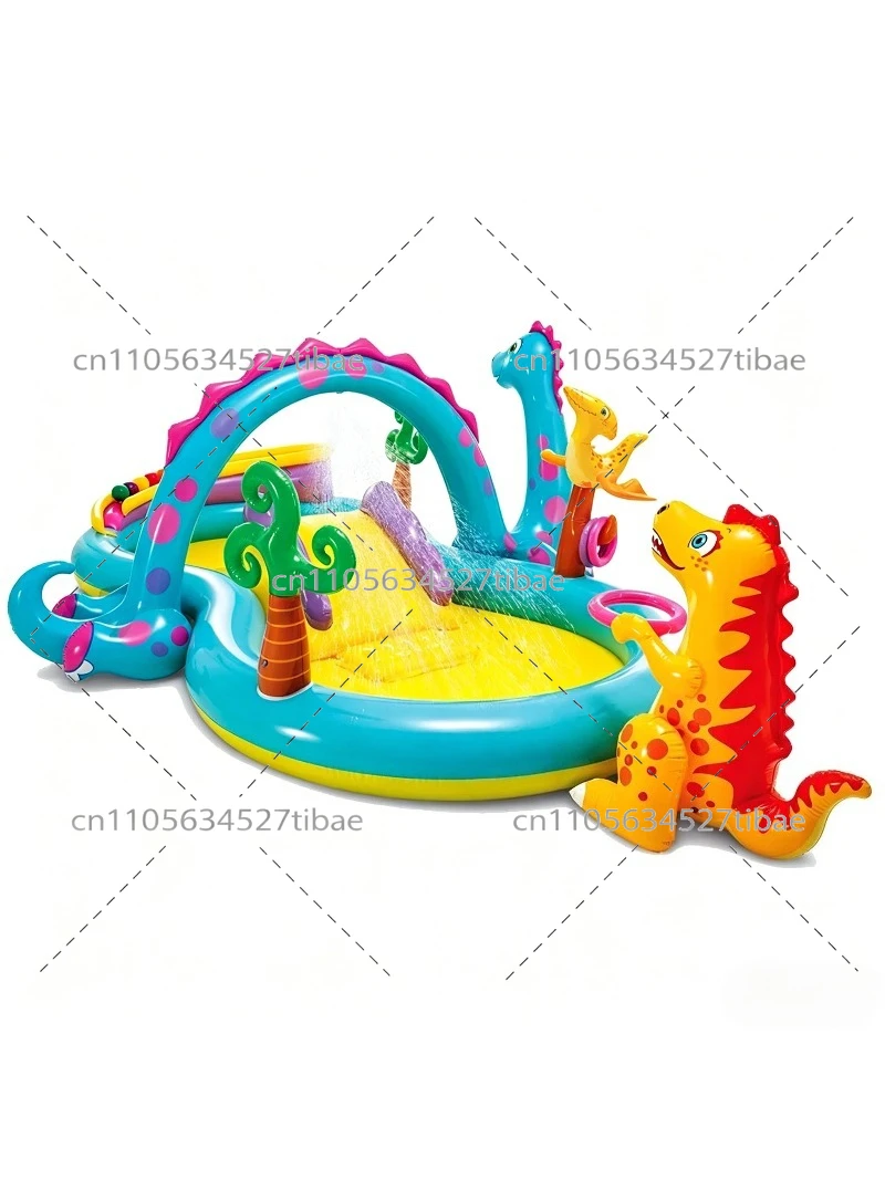 Inflatable Rainbow Kids Pool w - Water Slide Inflatable recension och pris